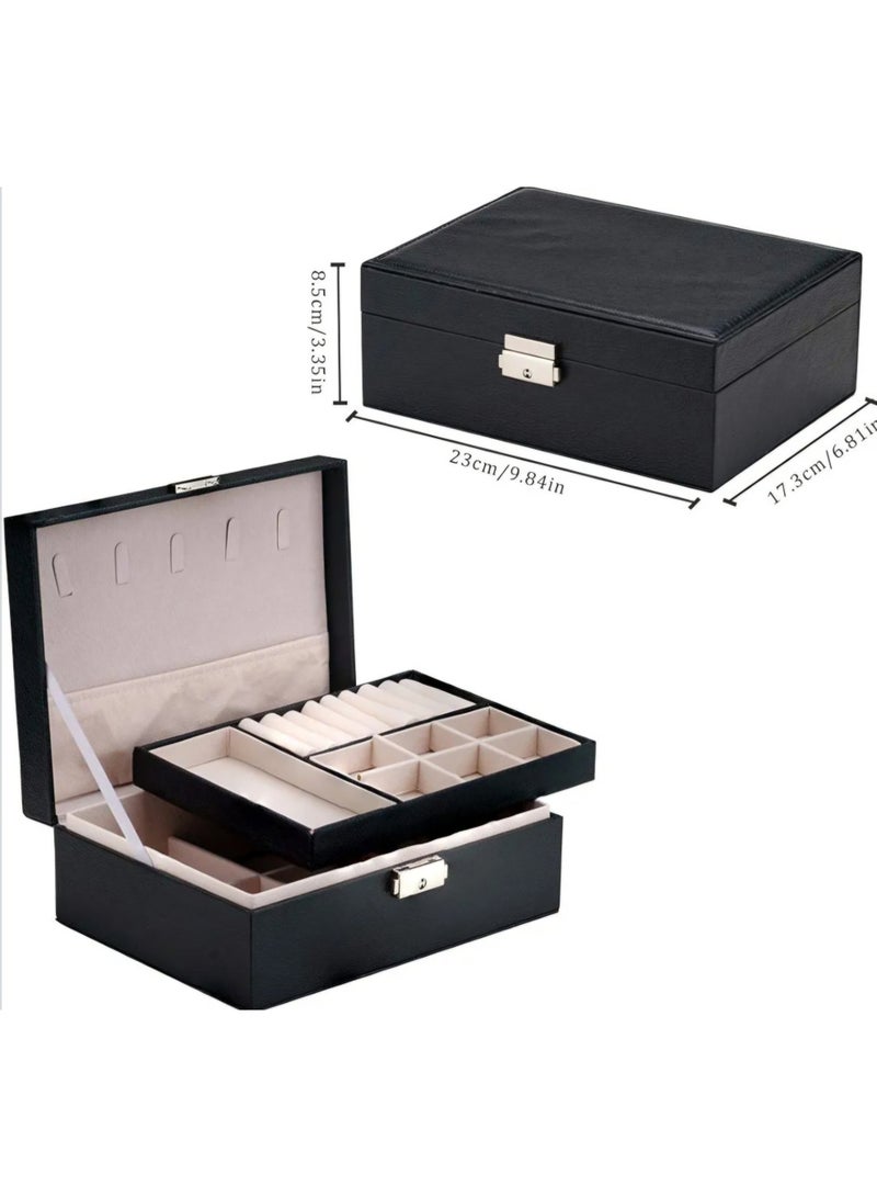 علبة مجوهرات كبيرة السعة قطعة واحدة مع قفل لتخزين القلائد والخواتم والأقراط والإكسسوارات الأخرى – أسود - Image 3